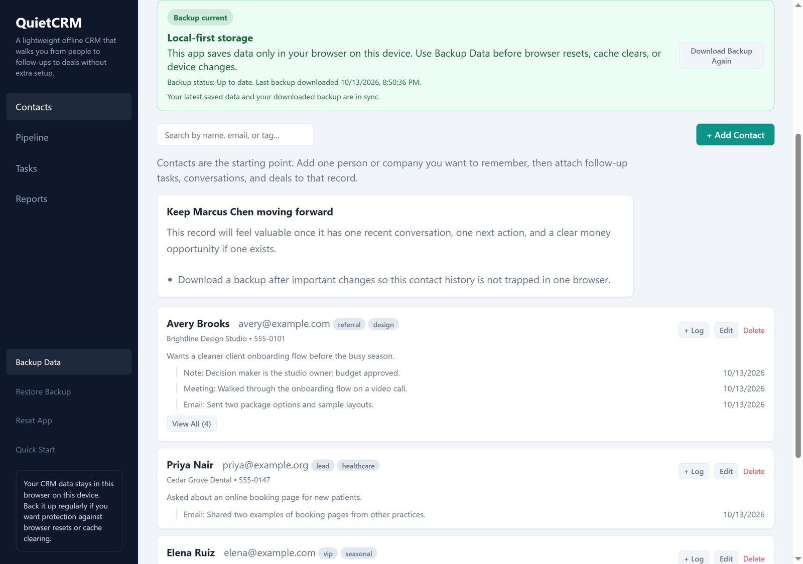 QuietCRM Lightweight Offline CRM 2