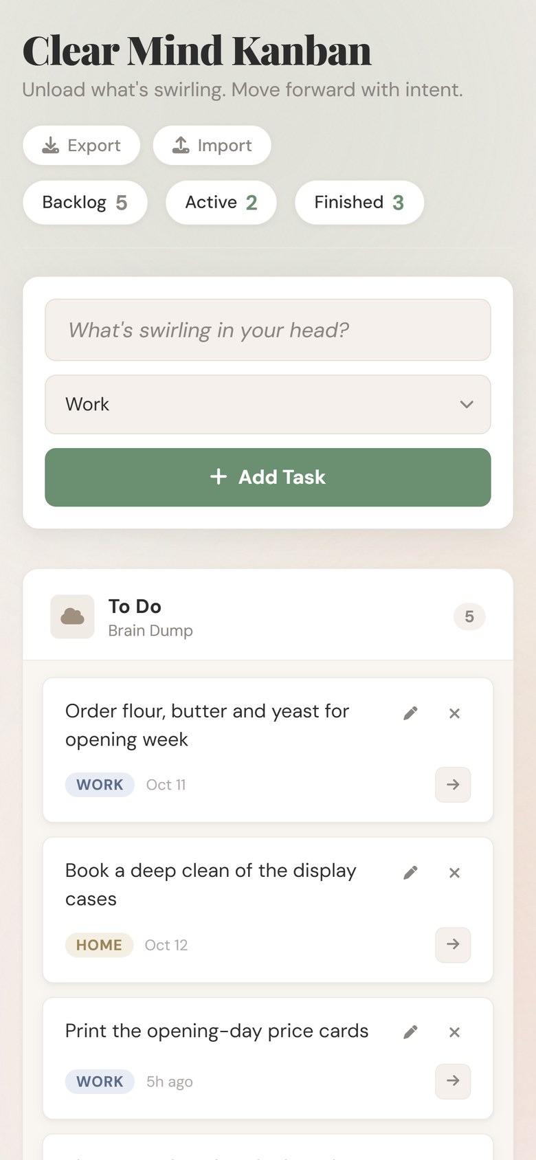 Clear Mind Kanban Board 2